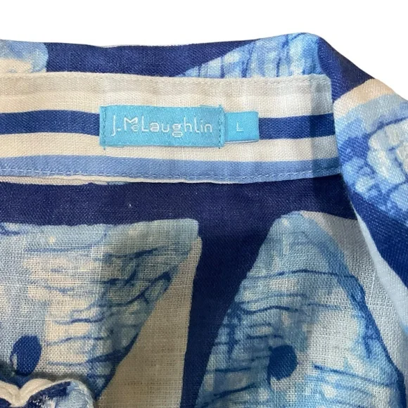 J. McLaughlin 100% Linen Blue Abstract Print Button Front Shirt Size L - Picture 5 of 8